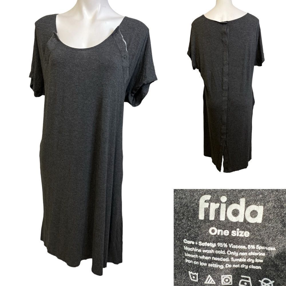 Frida nursing‎ gown one size L/XL gray knee length loungewear sleepwear